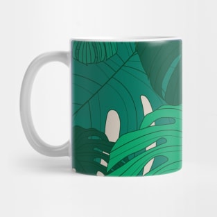 Green Monstera/Tropical moody/beige background/green leaves/monstera/large scale/summer time/cotton/exotic leaves Mug